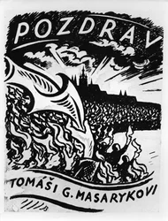 Greetings, Tomas Masaryk, illustration of the entry of Masaryk to Prague on 8 December, 1918